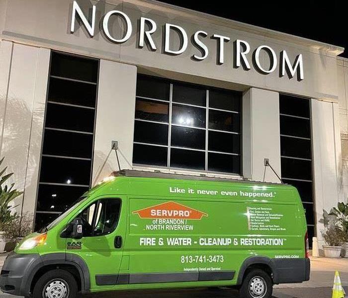 SERVPRO team arrives to remove water from shopping mall after storm damage is endured. 